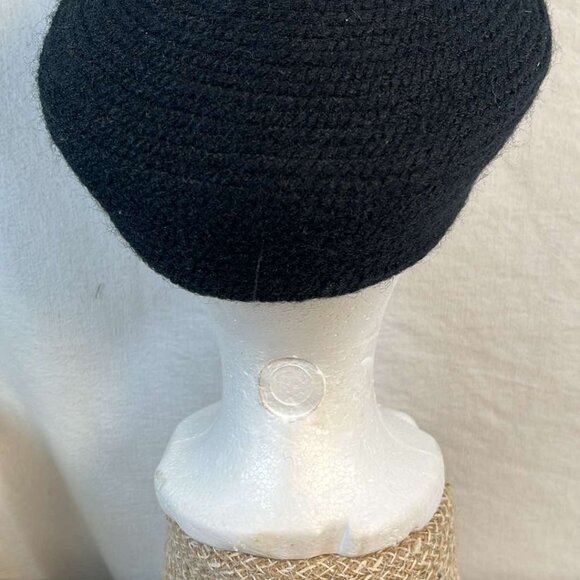 Vintage Pillbox Hat Navy Blue Grosgrain Military Vibe Button with Ribbon Everitt - Picture 6 of 8